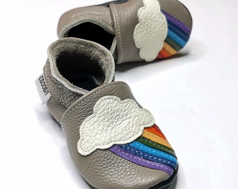 Gray Baby Shoes Rainbow, Baby Moccasins, Leather Baby Shoes Blue, Ebooba, Leather Kids Moccs, Unisex Shoes, Baby Girl Slippers, 3