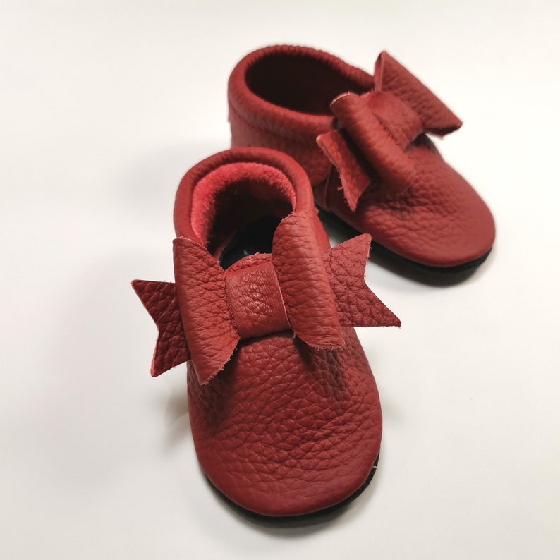 Toddler Moccasins, Leather Baby Shoes, Girls' Moccasins, Bow Slippers ...