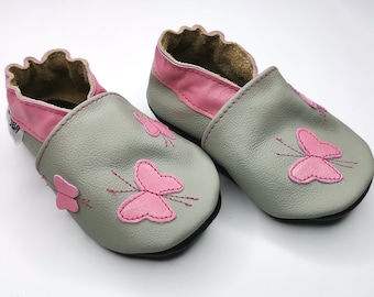 los zapatos de bebe unicos suaves mariposas gris rosa 0 6  ebooba BF-34-G-M-1