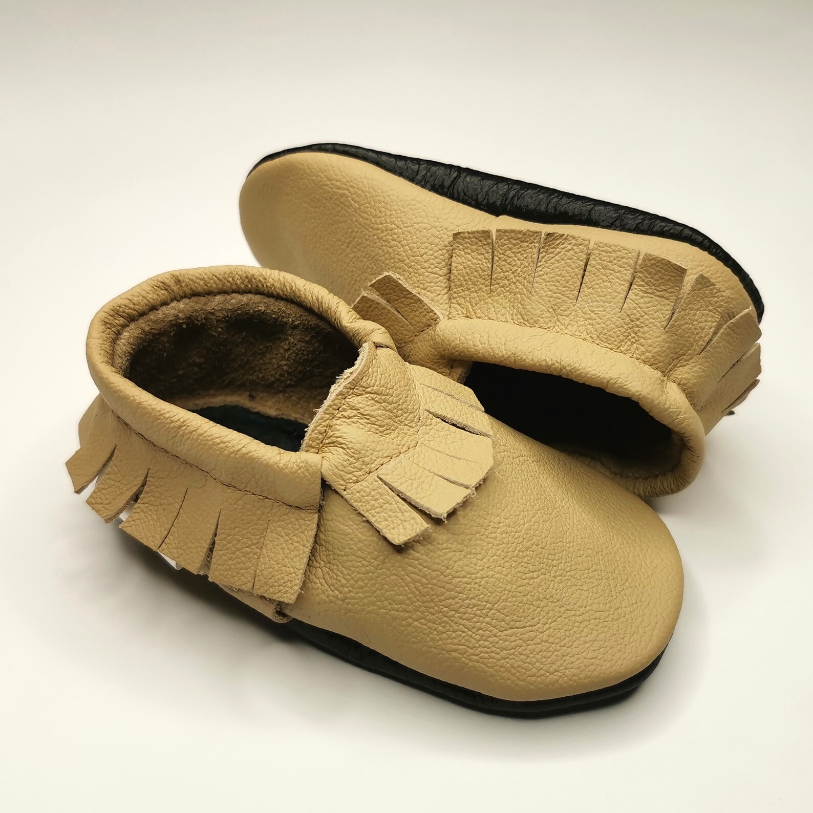 Baby shoes Genuine Leather Moccasins - Tan Mouse with Tassel Fringe main image 1