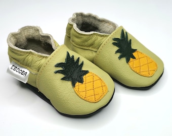 Pineapple Booties, Leather Baby Shoes, Olive Shoes, Ananas Slippers, Green Baby Moccasins, Light Green Slippers, Soft Sole Baby Shoes, 2