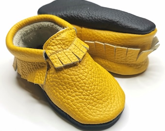 Yellow Moccasins, Baby Moccs, Fringe Shoes, Soft Sole Moccasins, Baby Boy Shoes, Baby Girl Shoes, Kids Booties, Baby Slippers, Ebooba, 2