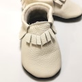 White Baby Moccasins, Baby Moccasins, Multicolored Baby Slippers with fringe, Milky White Toddler Shoes, Toddler Moccasin, Ebooba, 4 product logo