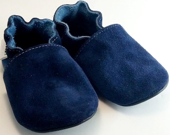 Chaussons en daim bleu, chaussures bébé 3-4 ans, mocassins en daim, chaussons bébé, chaussures bébé à semelle souple, chaussures bébé en cuir, chaussons pour tout-petits, Ebooba, 6