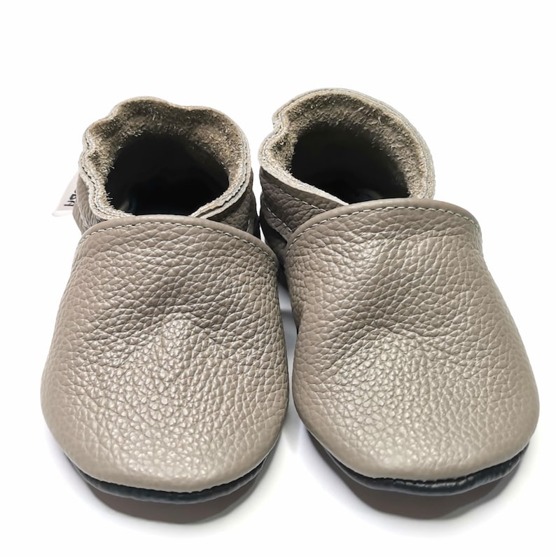Baby Shoes Brown Leather Baby Soft Sole, Baby boy shoes Baby Moccasins, Baby Shoes Brown Unisex, Newborn Booties Gift, Toddler Shoes Grey