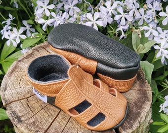 Krabbelschuhe 26/27, Lederpuschen, Lederschuhe Sandalen braun 3-4 Jahre, ebooba