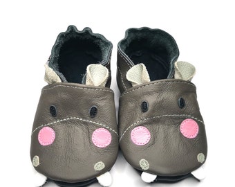 Hippo baby slippers, Gray Booties, Leather Baby Shoes, Baby Unisex Moccasins, Handmade, Girls' Shoes, Krabbelschuhe, Boys' Shoes, Ebooba, 2
