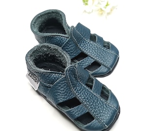 Blue Toddler Sandals, Leather Baby Shoes, Plain Kids Sandals, Toddler Moccasins, Soft Sole Baby Shoes, Unisex Child Shoes, Blue Baby Shoes,7