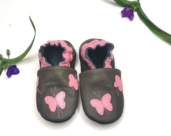 doux des chaussures à semelle de bébé 25/26 infantile main cadeau papillon rose gris foncé 2-3 ans ebooba