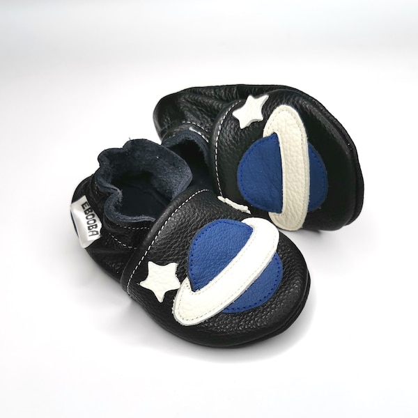 Space Baby Shoes, Blue Saturn Slippers, Leather Baby Shoes, toddler Slippers, Soft Sole Booties, Lauflernschuhe, Chaussons, Ebooba, 7