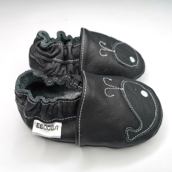 soft sole baby shoes infant boy handmade whale black 0 6 Krabbelschuhe Lederpuschen chaussons chaussurese garcon fille ebooba WH-18-B-M-1
