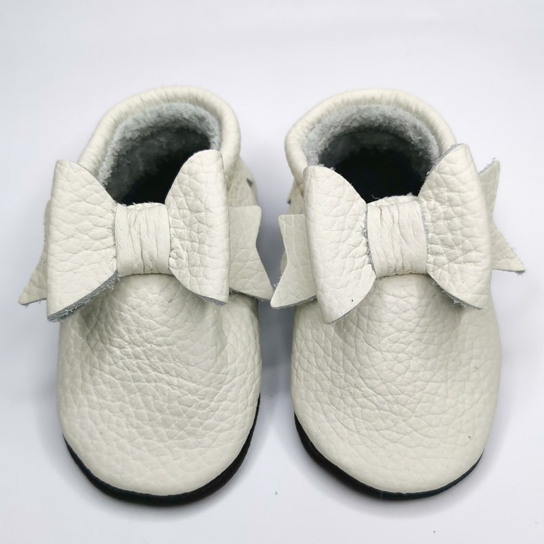 White Baby Shoes Girl Moccasins With Bow Leather Baby Shoes | Etsy