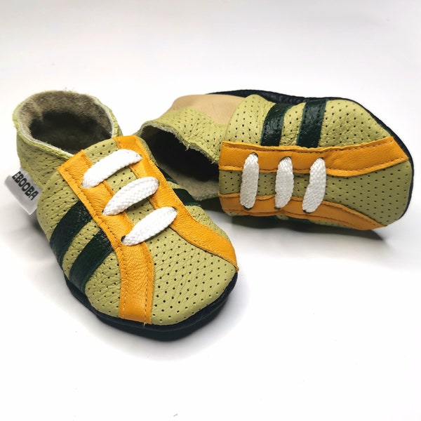 Olive Baby Sneakers, Baby Shoes, Soft Sole Leather Slippers, Colored Sneackers, Sport Moccasins, Kids' Slippers, Sport Baby Shoes, Ebooba, 3