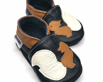 Squirrel Baby Shoes, Black Baby Moccasins, Newborn Shoes, Baby Slippers, Baby Shower, Infant Shoes, Soft Toddler Slippers, Girls' Shoes, 3