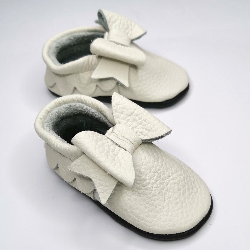 Toddler Moccasins, Leather Baby Shoes, Girls' Moccasins, Bow Slippers ...