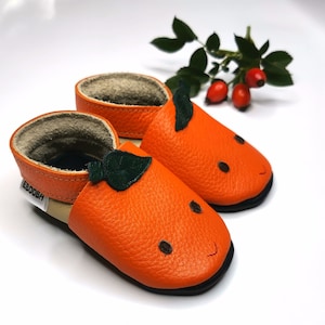 Orange Baby Booties, Fruits Slippers, Leather Soft Sole, Baby Girl Shoes, Baby Moccasins, Newborn Shower Gift, Infant Shoes, Ebooba, 3