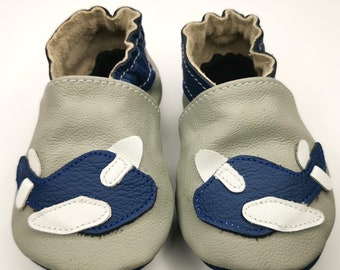 Airplane baby shoes, Cars baby shoes, Baby boy Moccasins, Leather Baby Shoes, Ebooba, Soft Sole baby slippers, Baby Booties, Gray Baby Shoes