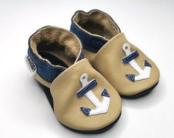 Baby Shoes, Anchor Slippers, Ebooba, Leather Baby Shoes, Crib Shoes, Walker Baby Shoes, Girls' Shoes, Boys' Shoes, Soft Sole, Beige, 4