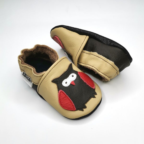 Owl baby shoes Soft sole leather shoes, infant Gift, Baby moccasins beige, Lederpuschen, Chaussons fille, Chaussurese garcon, Ebooba, 6