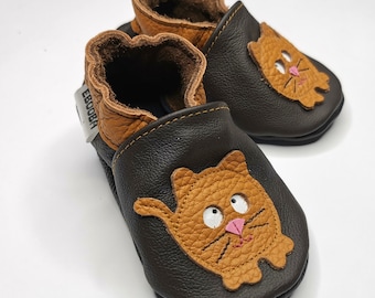 Ginger cat Baby Shoes, Baby Booties, Soft Sole Baby Shoes, Genuine Leather Baby Slippers, Cuir bebe Chaussons, Krabbelschuhe, Ebooba, 3