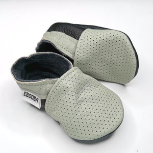 Grey Baby Shoes with openings, 100% leather Baby Booties, Newborn size 12-18 Months, Baby girl shoes, Baby boy shoes, Ebooba