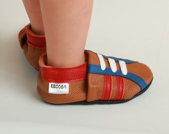 Brown Baby Sneakers, Leather Boys Shoes, Crib Shoes, Unisex Baby Shoes, Newborn Shoes, Sport Boy Shoes, Soft Bottom Booties, Ebooba, 6