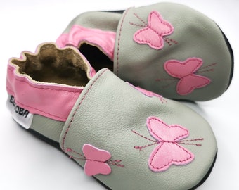 Baby Shoes Soft Sole, Toddler Booties, Non-Slip Shoes, Indoor Slippers, Pram Shoes, Grey Pink Moccasins Girls, Shower Gift, Ebooba