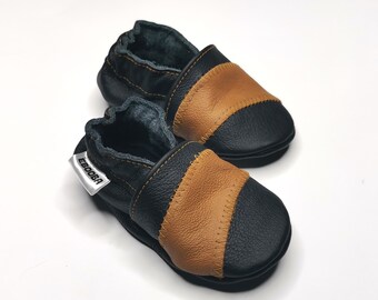 18-24 Months Black&Brown Shoes, Baby Moccasins, Leather Baby Shoes, Ebooba, Strips Baby Shoes, Baby Girl Shoes, Boys', Soft Sole Slippers, 4