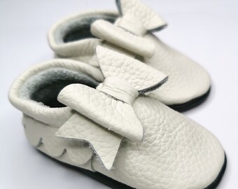 Pure White Girl Shoes, Leather Baby Moccasins, Ebooba, Girls Slippers, Party Shoes, White Baby Shoes, Girls' Shoes, Kids Shoes, Gift, 6