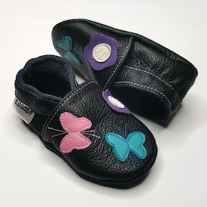 Baby Girl Shoes, Leather Baby Shoes, Baby Moccasins, Crib Baby Shoes, Butterfly Slippers, Kids Shoes, Indoor Booties, Black Baby Shoes, 7
