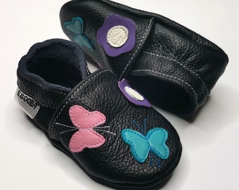 Baby Girl Shoes, Leather Baby Shoes, Baby Moccasins, Crib Baby Shoes, Butterfly Slippers, Kids Shoes, Indoor Booties, Black Baby Shoes, 7