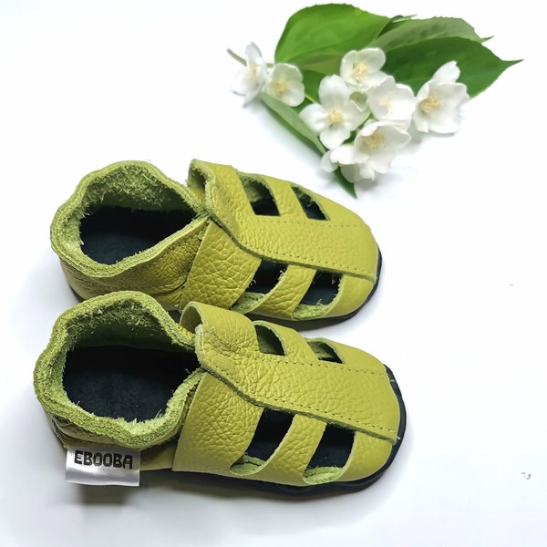 Light Green leather Baby Sandals, Olive Toddler Moccasins, Green Kids Shoes, Walker Baby Shoes, Krabbelschuhe Leder,Toddler Sandals,Ebooba,7