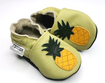 Olive Baby Booties, Pineapple Shoes, Leather Baby Moccasins, Girls Baby Slippers, Soft Shoes, Light Green Booties, Soft Sole Shoes, 5