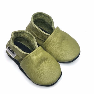 Khaki Green Baby Shoes, Leather Baby Shoes, Boys Slippers, Suede Sole Baby Shoes, Ebooba, Baby Booties, Toddler Slippers, Krabbelschuhe, 2