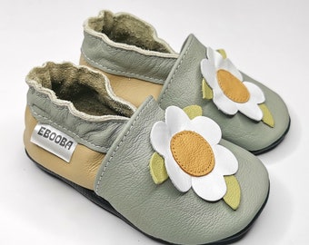 Chaussons bebe 19/20 chaussures  fille, camomille chaussures, grise chaussons enfant, fleur blanche chaussures de fille 6-12 mois, ebooba