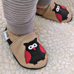 ソフト唯一の赤ちゃんの靴  フクロウベージュ 6-12m ebooba OW-8-BE-M-2