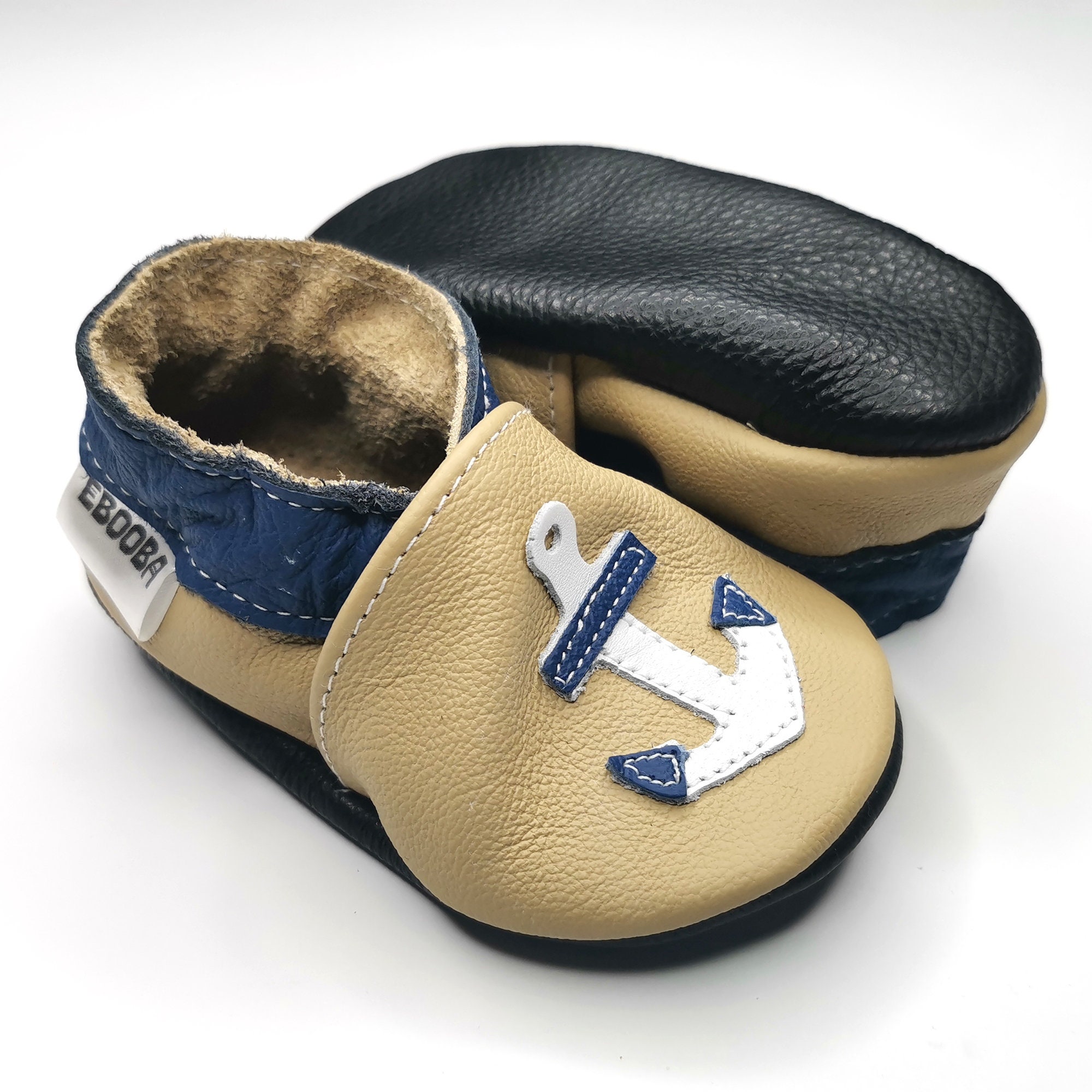Anchor Baby Shoes Leather Baby Shoes Beige Baby Slippers -