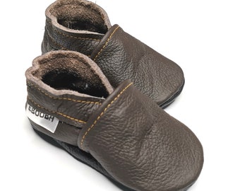 Chaussons bebe chaussures brun fonce  3 4 ebooba OT-13-DB-M-6