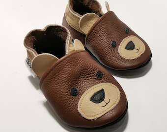 Lederpuschen 5-6 Jahre Kinder, Krabbelschuhe, Ebooba, Hausschuhe, Lederschuhe, Mädchen Schuhe, Jungs Schuhe, Krabbelpuschen Bär