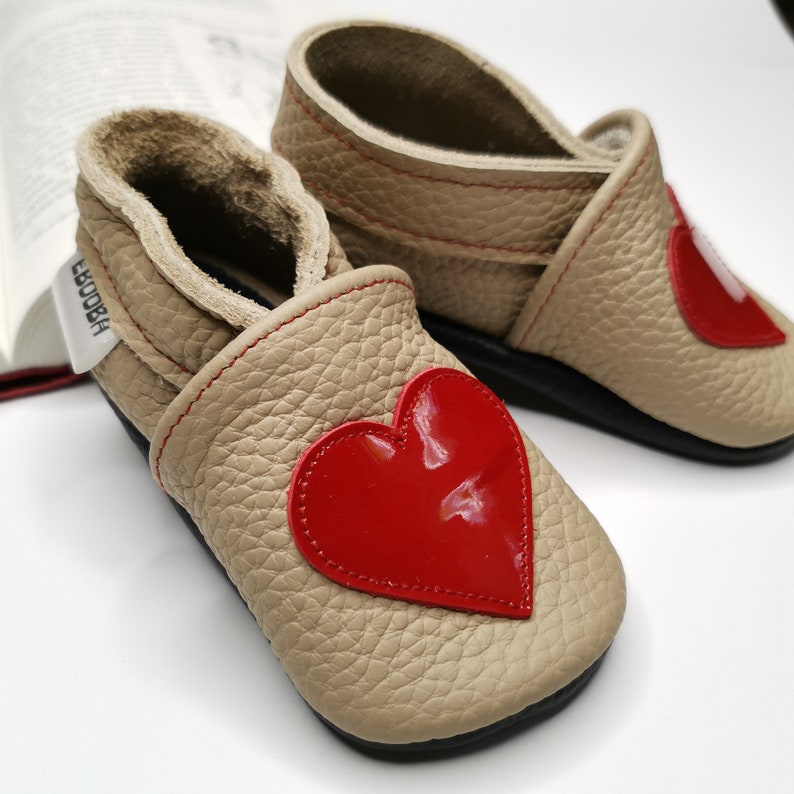 Red Heart Baby Shoes Ebooba Leather Soft Sole Shoes Baby Etsy
