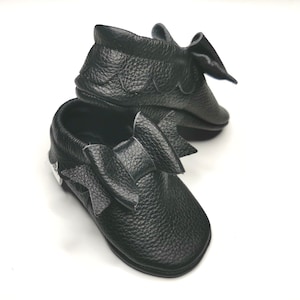 Black Moccasins, Baby Moccs, Baby Booties, Black Baby Shoes, Genuine leather Moccs, Babies Soft Bottom Booties, Infant Slippers, Ebooba, 3