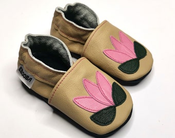 Flower Baby Shoes, Leather Baby Slipper, Baby Girl Moccasin, Girls' Shoes, Baby Booties, Ebooba, 12-18 Months Slippers