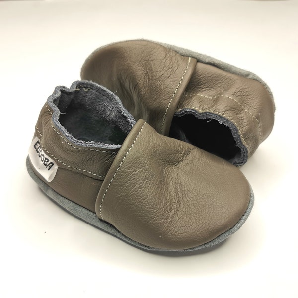 Gray Baby Shoes, Baby Boy Shoes, Baby Girl Shoes, Gray Moccasins, Ebooba, Leather Baby Shoes, Gray Baby Booties, Soft Sole Shoes