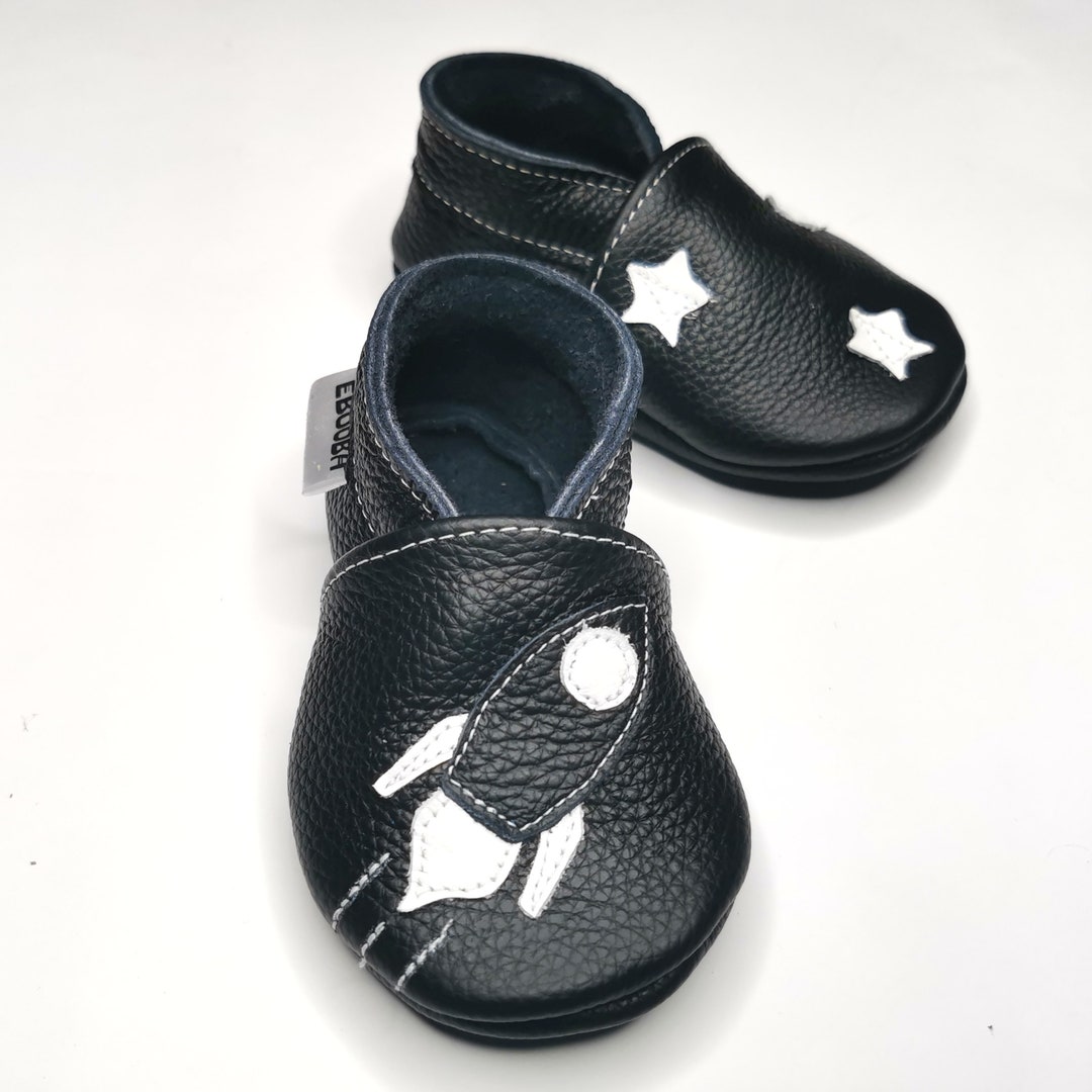 Black Space Baby Shoes, Rocket Moccasins, Leather Baby Shoes, Ebooba ...
