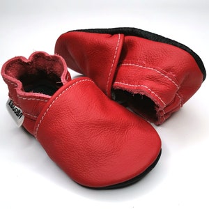 Yellow soft sole leather Baby shoes / Infant handmade perforated booties / Bebe chaussons Krabbelschuhe / Toddler Kids' Slippers / ebooba Red