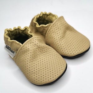 Baby Shoes, Ebooba, Beige Moccasins, Leather Baby Shoes, Perforated Leather Slippers, Crib Shoes, Boys' Shoes, Girls' Shoes, Beige Booties,2 Beige