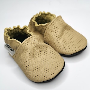 Baby Shoes, Ebooba, Beige Moccasins, Leather Baby Shoes, Perforated Leather Slippers, Crib Shoes, Boys&#39; Shoes, Girls&#39; Shoes, Beige Booties,2