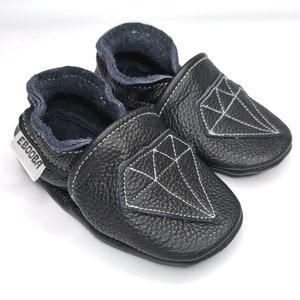 Black / White Boys&#39; Shoes, Soft Baby Shoes, Diamonds Booties, Handmade Shoes, Black Infant Moccasins, Shower Gift Slippers, Ebooba, 4