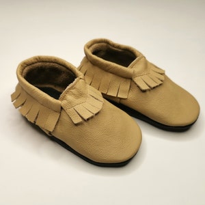 Baby Moccasins, Baby Boy Moccasins, Beige Baby Moccasins, Baby Shoes, 100% Leather Baby Shoes, Baby Booties, Girls&#39;, Krabbelschuhe, 3