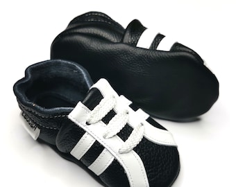 12-18 Months Black/White Baby Sneakers, Leather Shoes, Sport Kids' Shoes, Children Sneakers, Toddler Moccasins, Black Sport Shoes, Ebooba